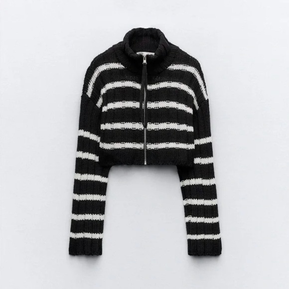 Zara Sweaters - Zara cropped striped knit cardigan